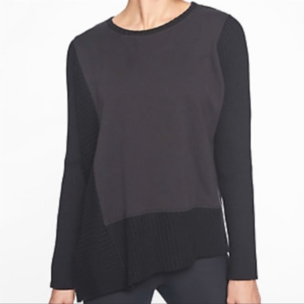Athleta bayridge asymmetrical cropped sweater sweatshirt black